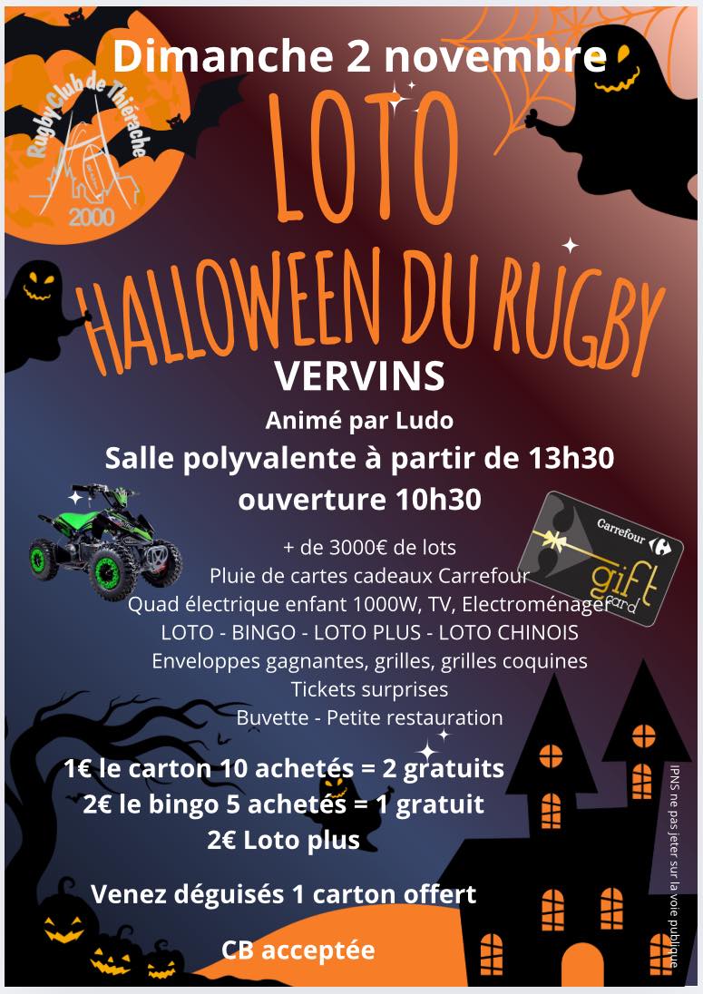 affiche Loto Halloween du Rugby à  Vervins