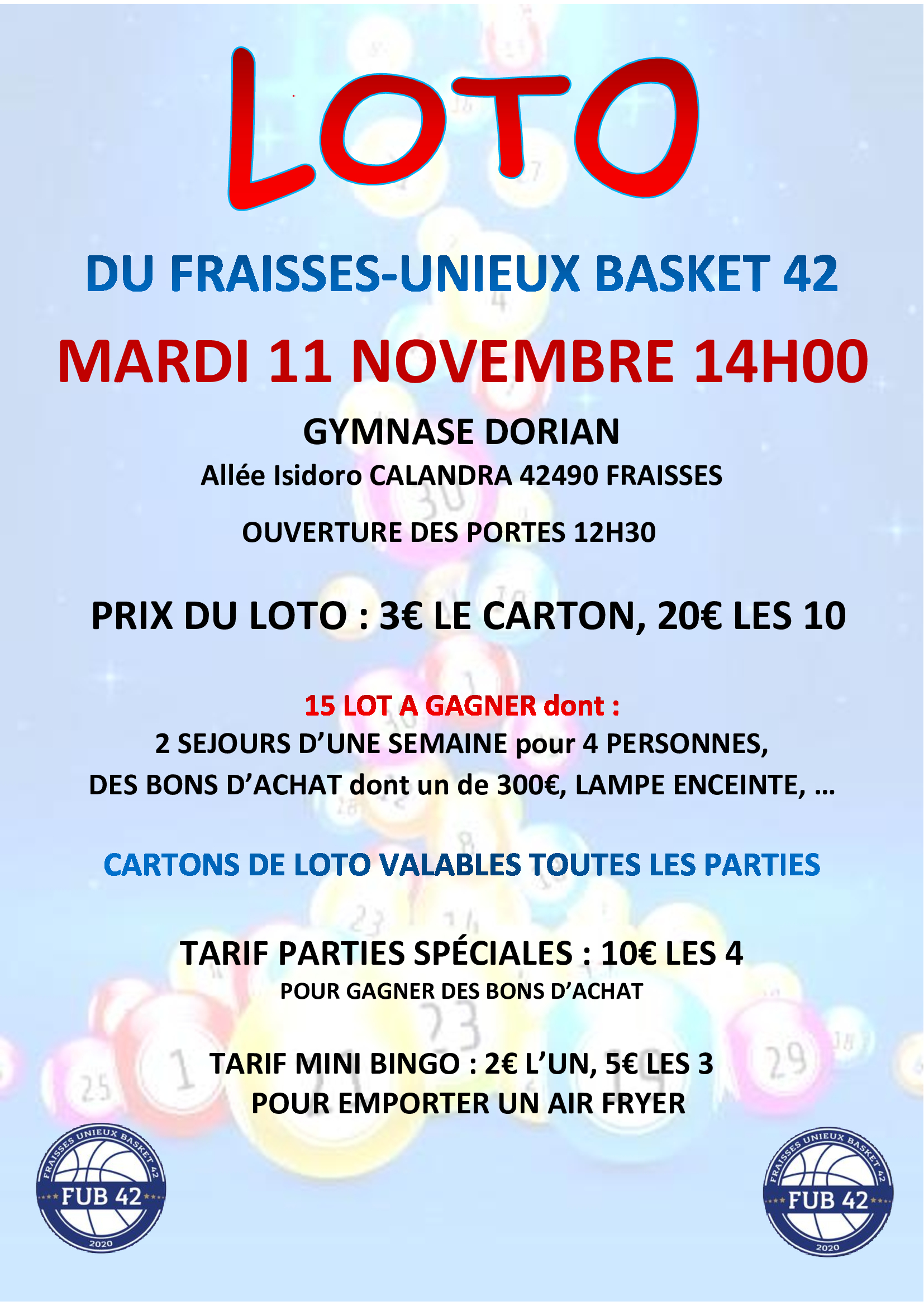 affiche LOTO DU FRAISSES-UNIEUX BASKET 42 à  Fraisses