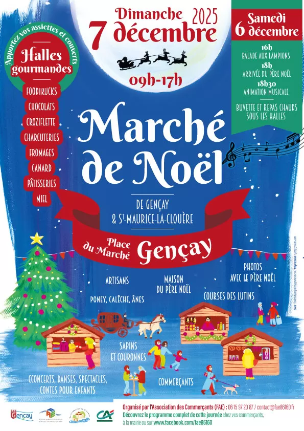 affiche Marché de Noël de Gençay et St-Maurice la Clouère à Gençay