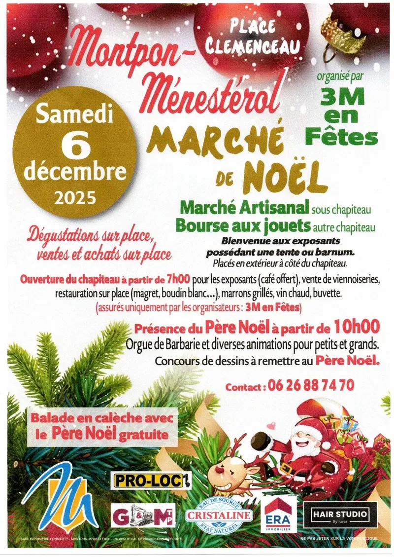 affiche Marché de Noël de 3 M en fêtes à Montpon-Ménestérol