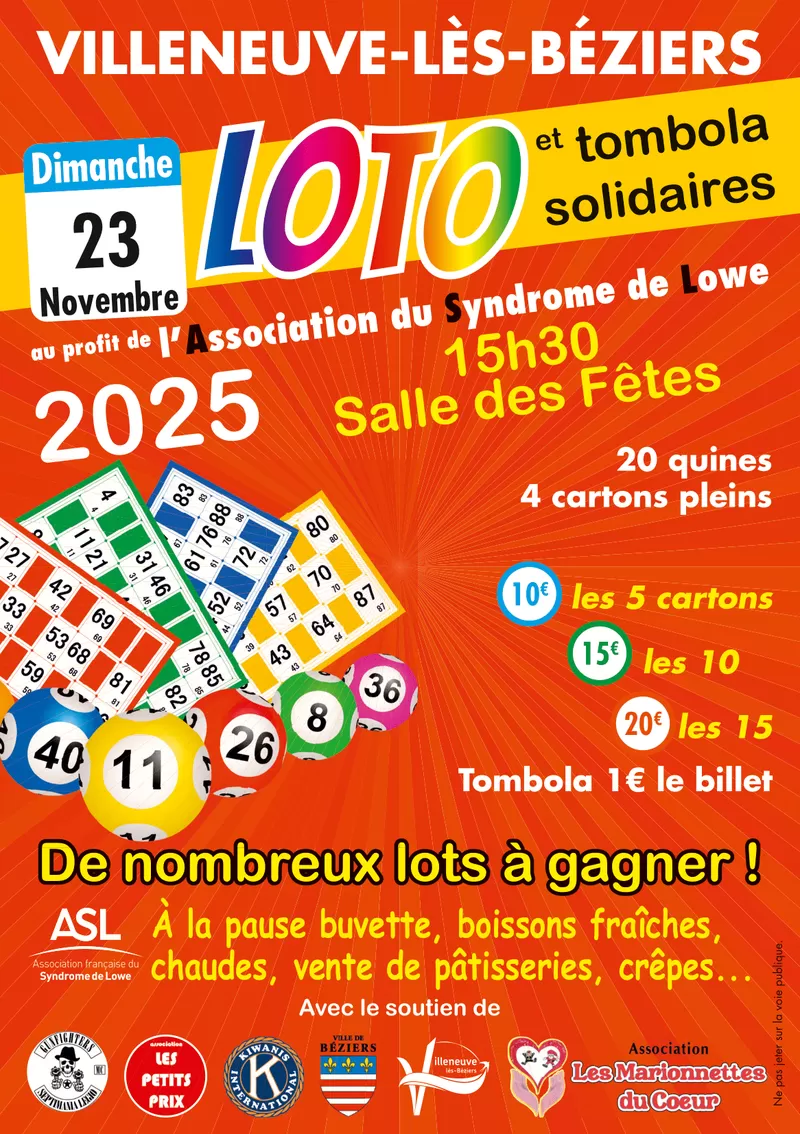 affiche GRAND LOTO ET TOMBOLA SOLIDAIRE à  Villeneuve-lès-Béziers