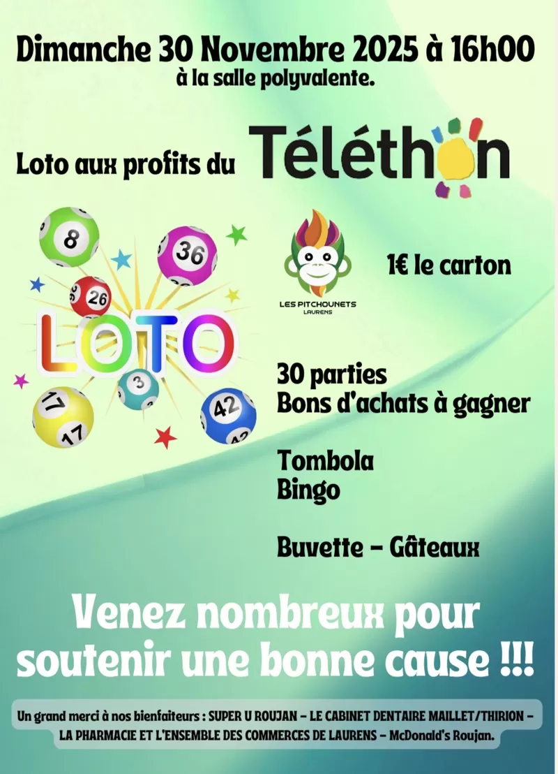 affiche LOTO AU PROFIT DU TÉLÉTHON à Laurens