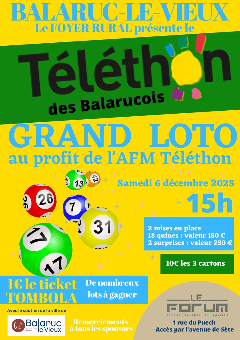 affiche LOTO TÉLÉTHON DES BALARUCOIS à  Balaruc-le-Vieux