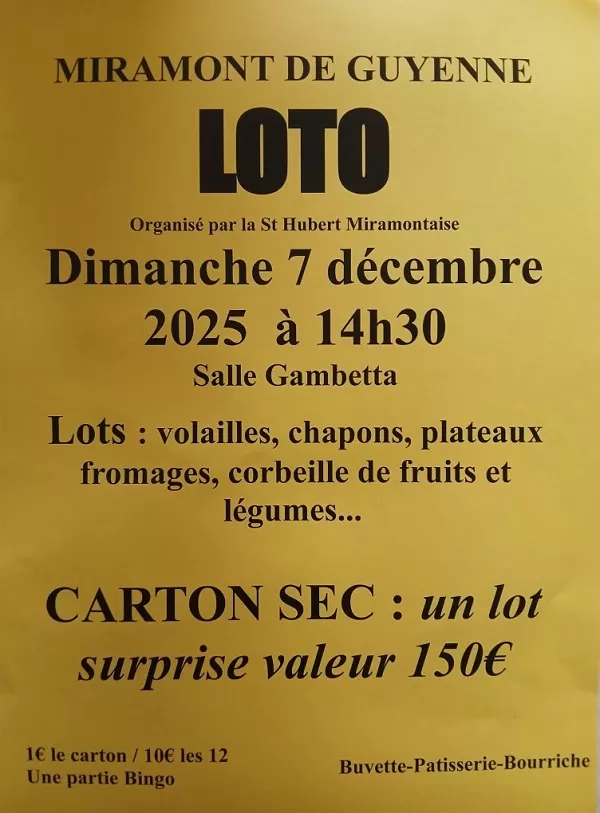 affiche Loto de la Saint Hubert Miramontaise à  Miramont-de-Guyenne