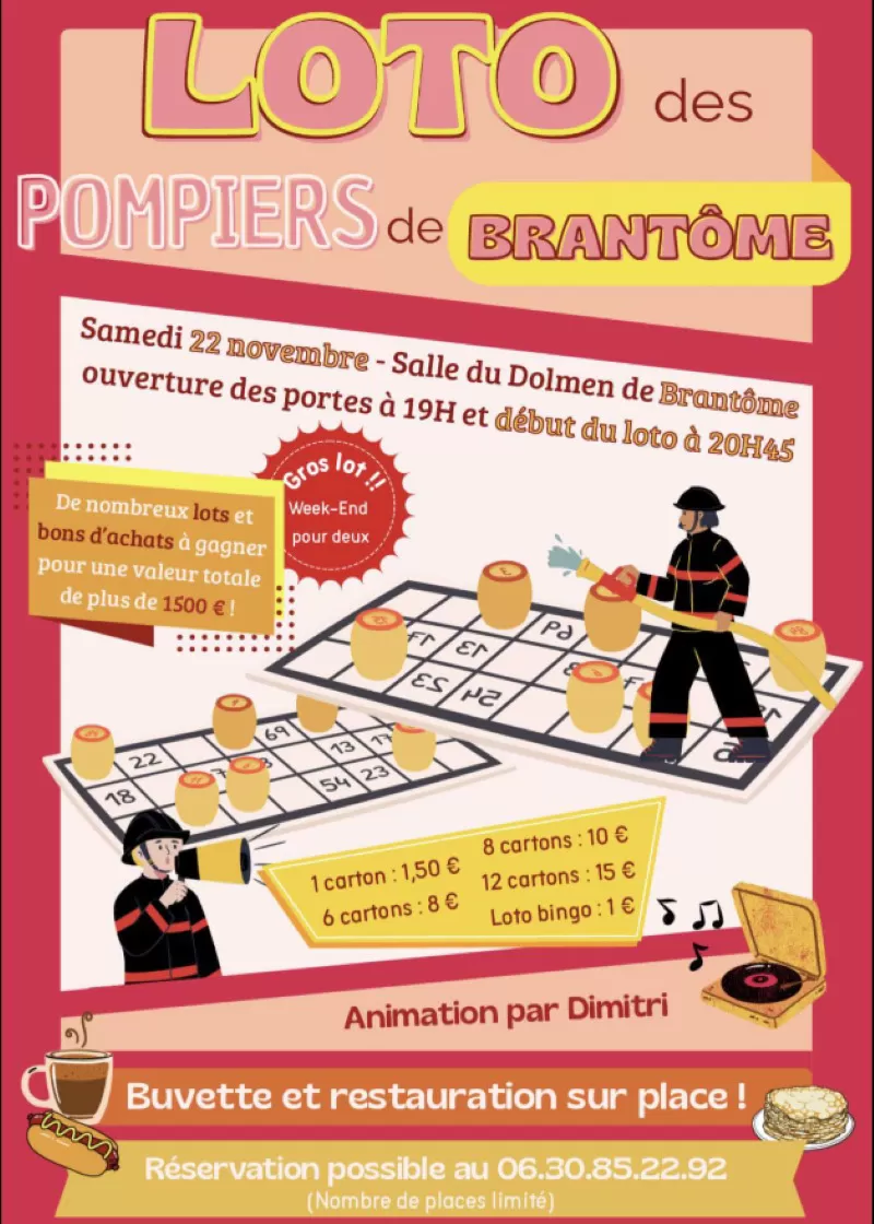 affiche Loto des pompiers de Brantôme à  Brantôme