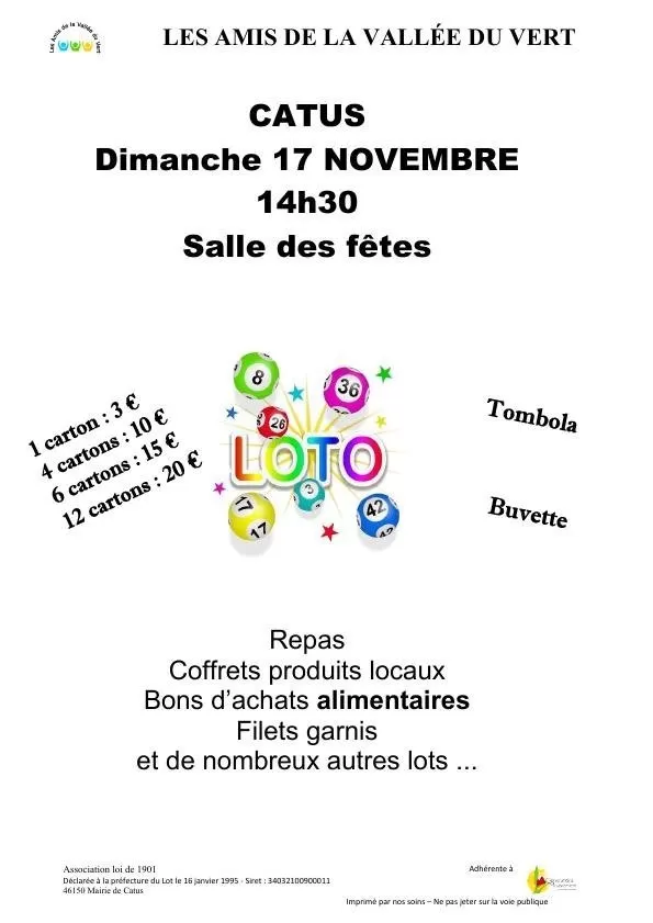 affiche Loto des amis de la Vallée du Vert à  Catus