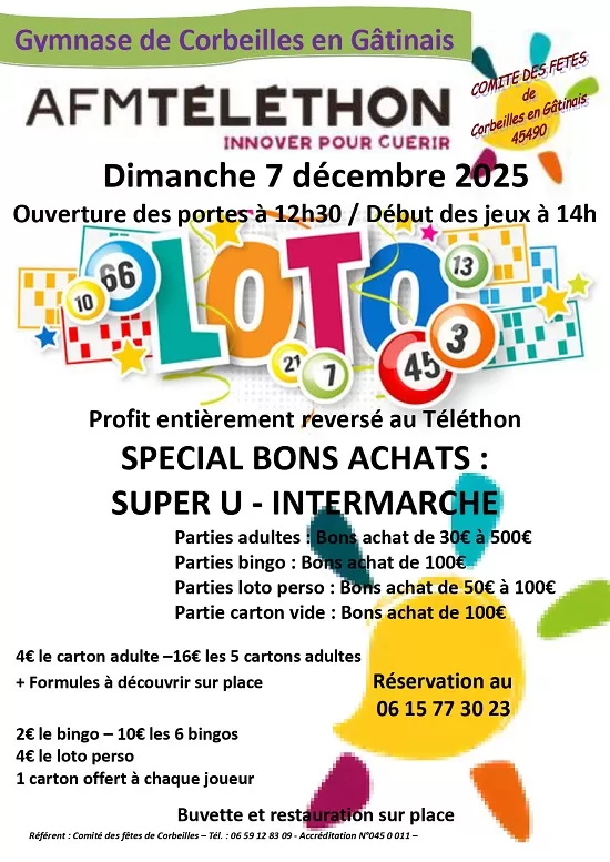 affiche Loto spécial Téléthon à  Corbeilles