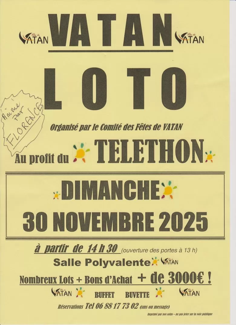 affiche Loto au profit du Téléthon à Vatan