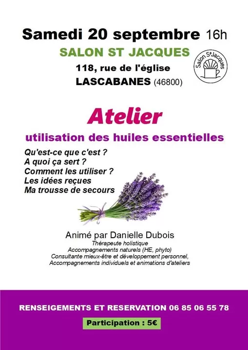 affiche Atelier utilisation des huiles essentielles au Salon Saint-Jacques à  Saint-Cyprien