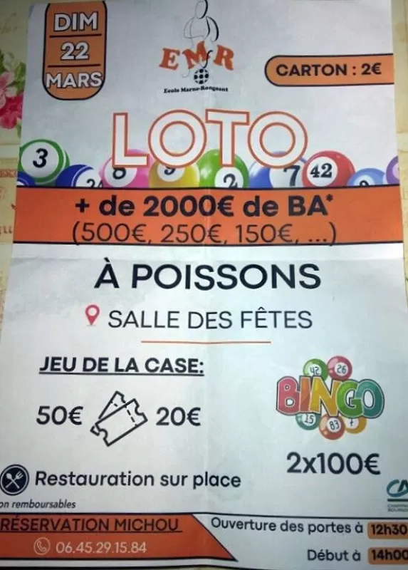 affiche Loto de l'école de foot Marne Rognon à  Poissons