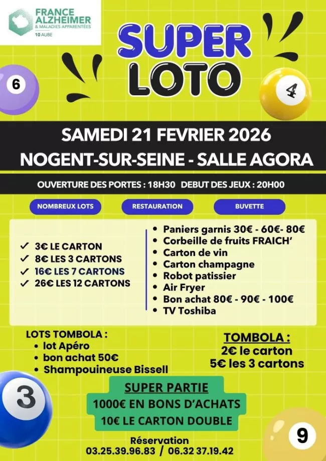 affiche Super Loto de France Alzheimer Aube, à l'Agora de Nogent-sur-Seine à Nogent-sur-Seine