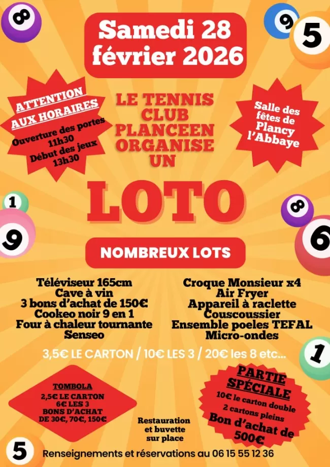 affiche Loto à la salle des fêtes de Plancy-l'Abbaye à Plancy-l'Abbaye