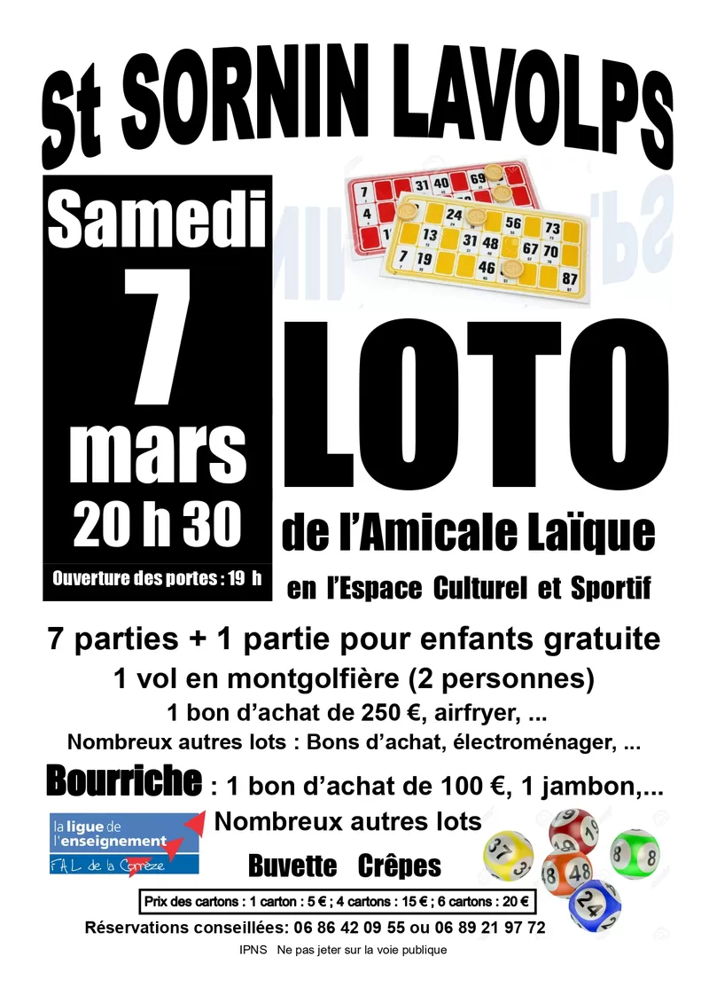 affiche Loto de l'Amicale Laïque à  Saint-Sornin-Lavolps