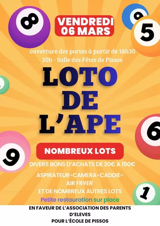 affiche Loto de l'APE pour l'école de Pissos à Pissos