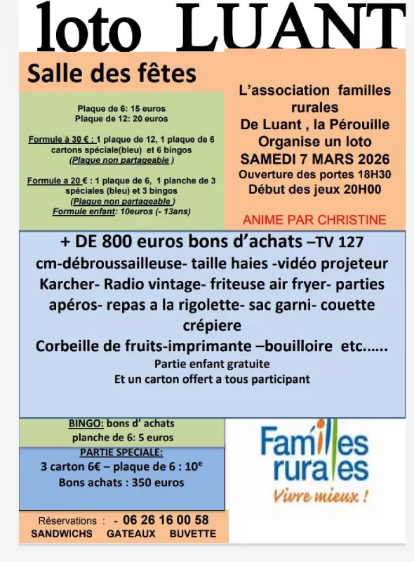affiche Loto avec familles rurales à  Luant