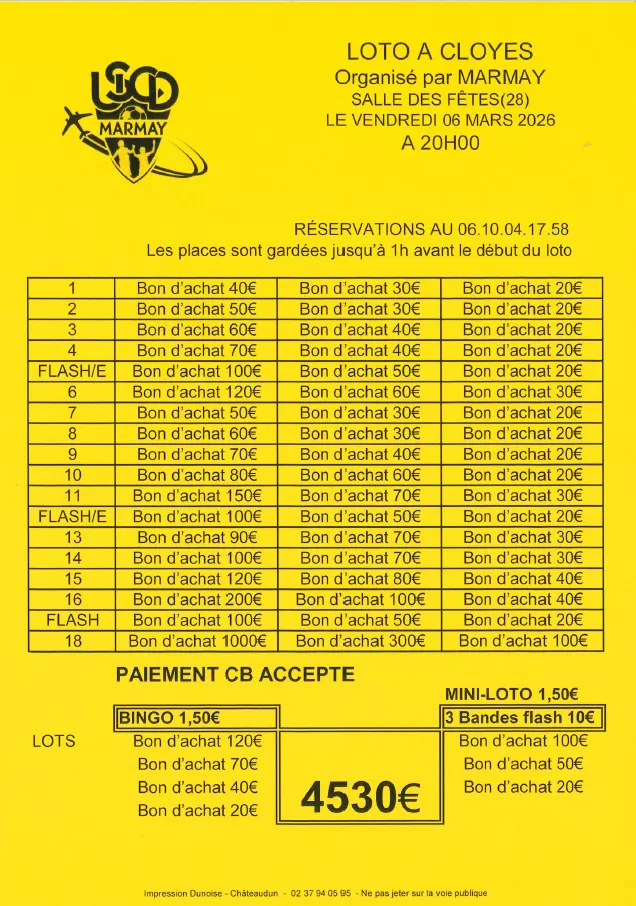 affiche Loto de Marmay à  Cloyes-sur-le-Loir