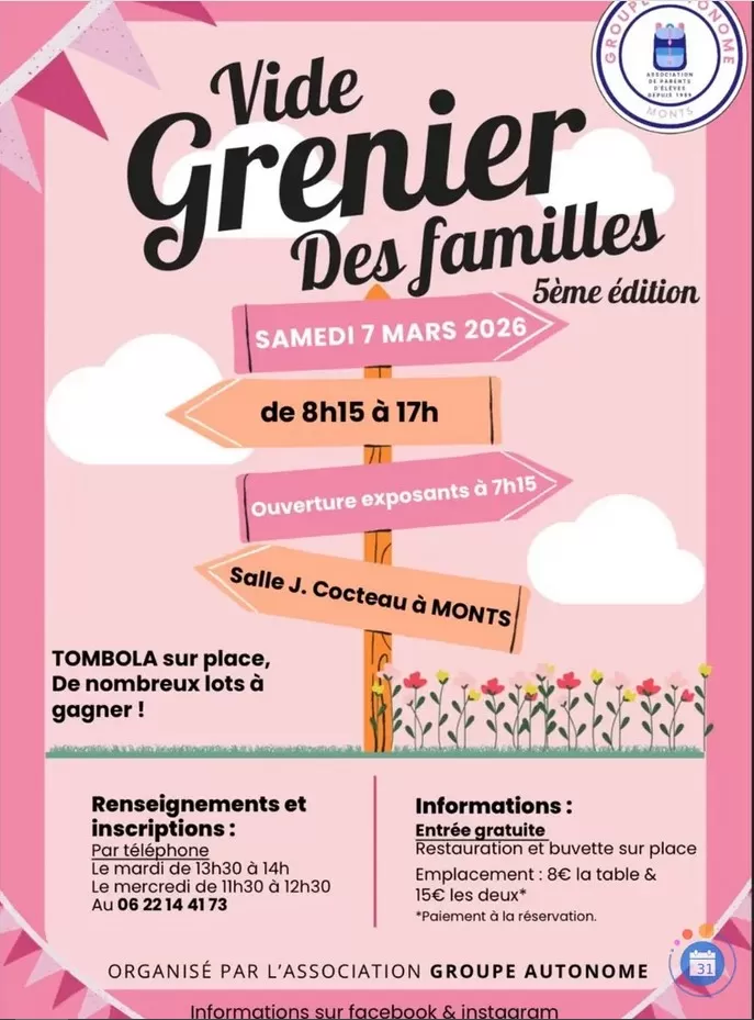 affiche Vide Grenier des Familles à  Monts