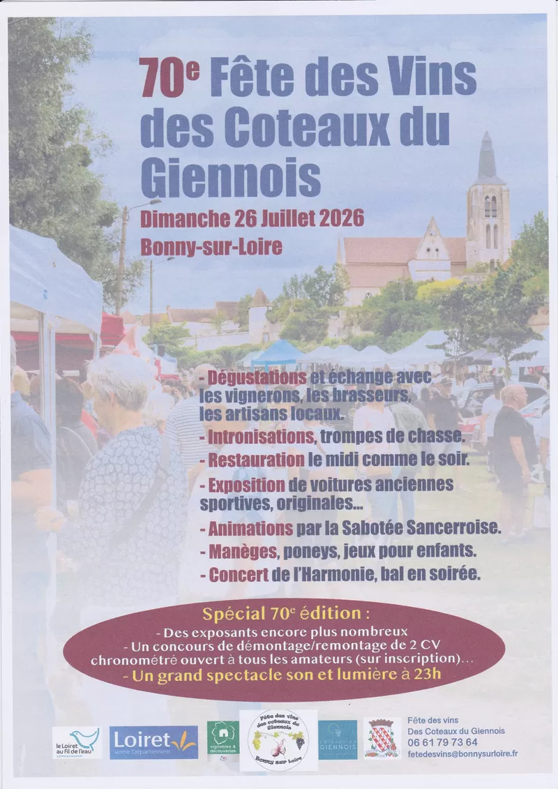 affiche 70e Fête des Vins des Coteaux du Giennois à Bonny-sur-Loire