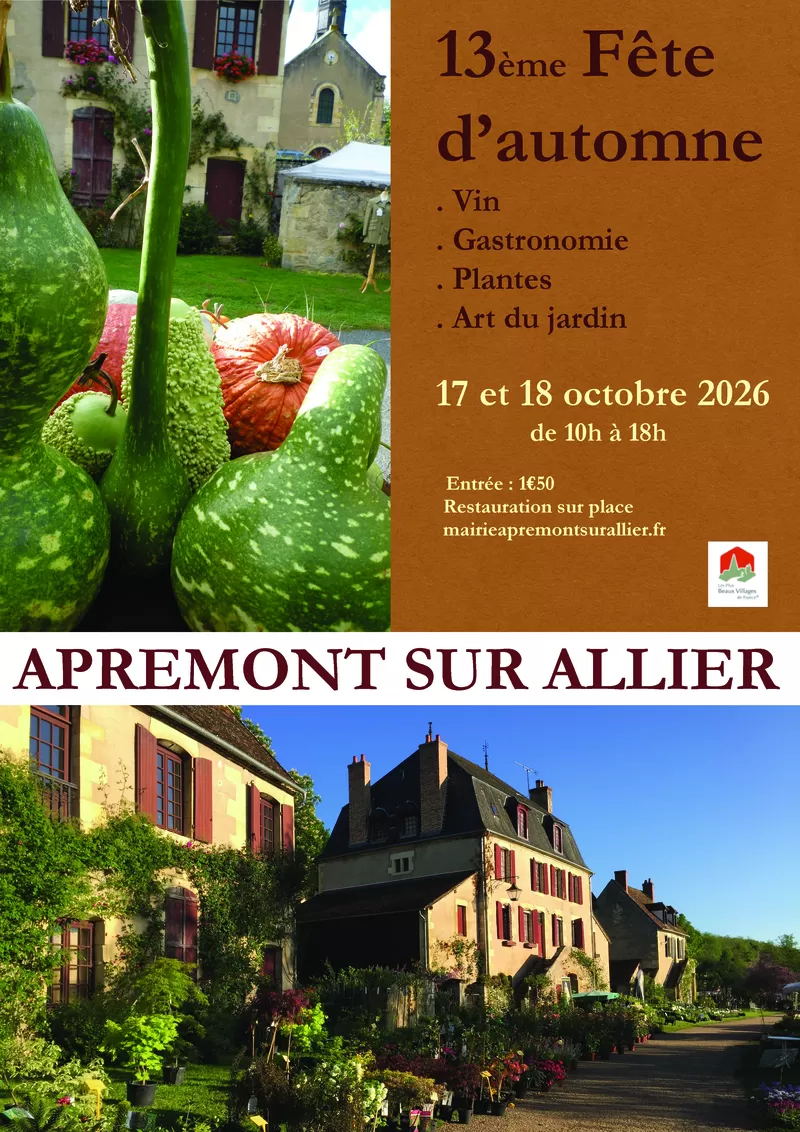 affiche 13ème Fête d'Automne : Vin, gastronomie et plantes d'automne à Apremont-sur-Allier