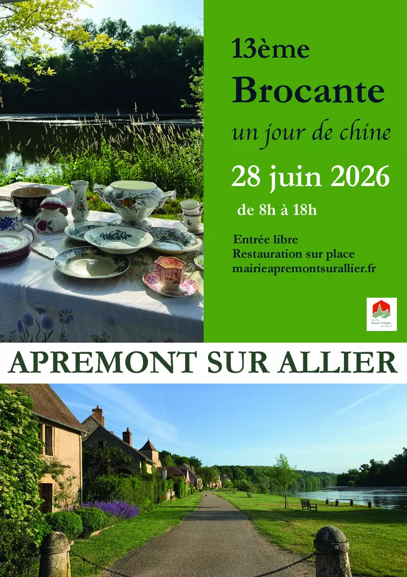 affiche 13ème brocante, un jour de chine à Apremont-sur-Allier