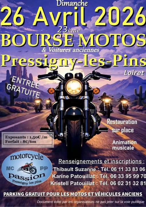 affiche 23ème bourse motos et voitures anciennes à Pressigny-les-Pins