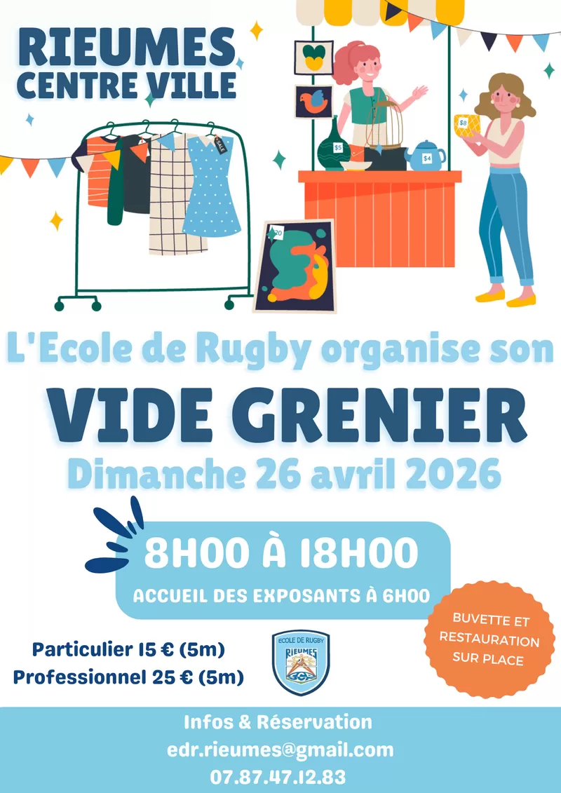 affiche VIDE-GRENIERS DE L’ÉCOLE DE RUGBY à  Rieumes