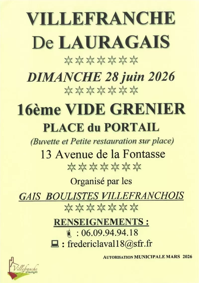 affiche 16ÈME ÉDITION DU VIDE GRENIER à  Villefranche-de-Lauragais