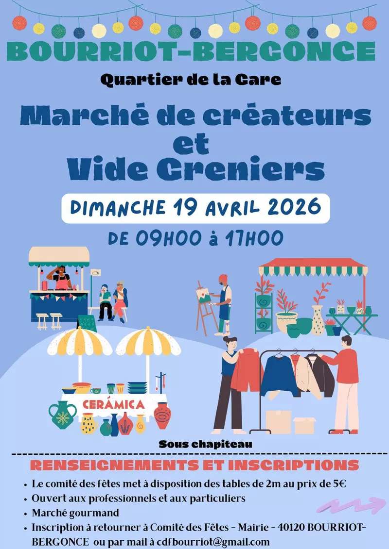 affiche Marché de créateurs & Vide greniers à  Bourriot-Bergonce
