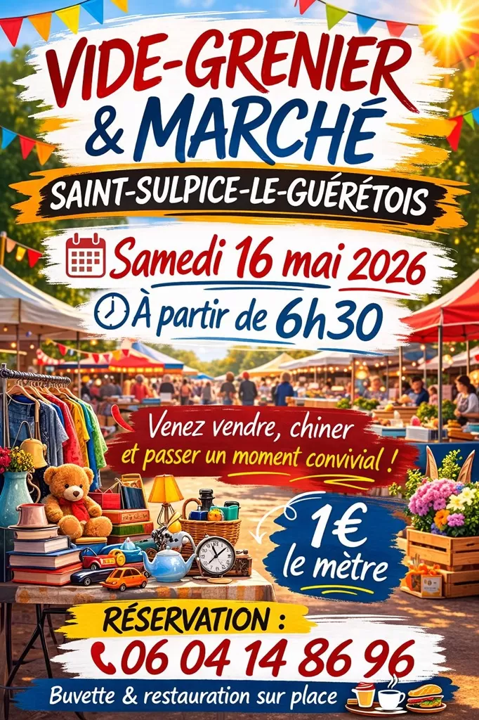affiche Vide-grenier et marché à  Saint-Sulpice-le-Guérétois