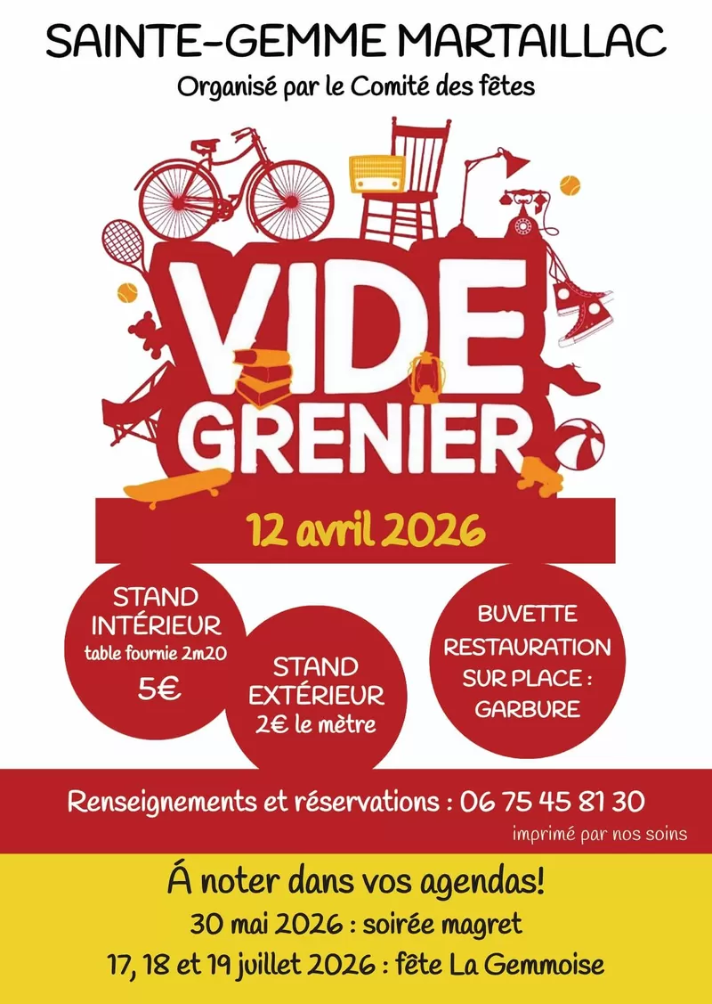 affiche Vide grenier à  Sainte-Gemme-Martaillac