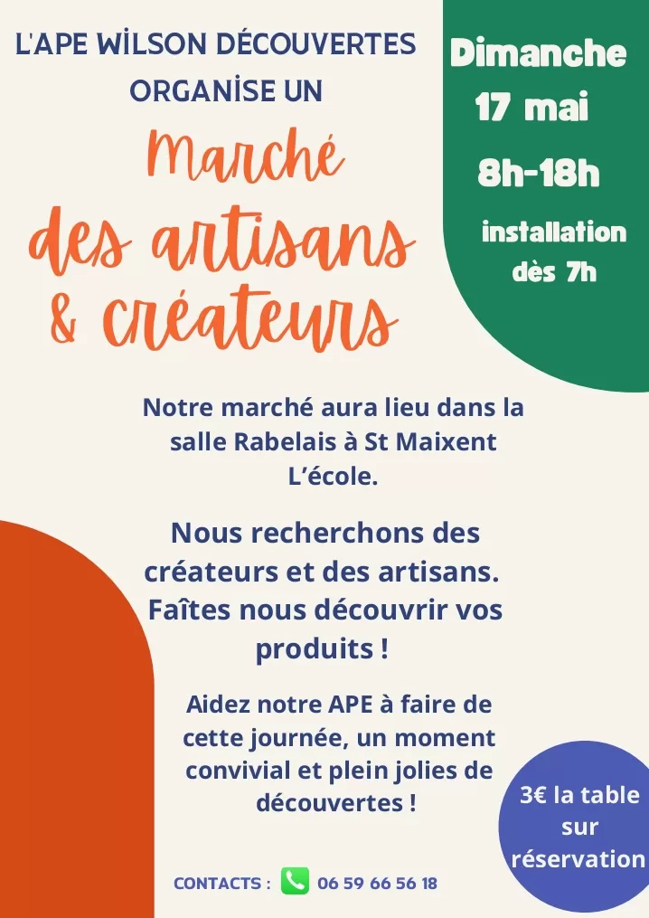 affiche Recherche d'artisans et créateurs pour vide-grenier - APE Wilson Découvertes à  Saint-Maixent-l'École