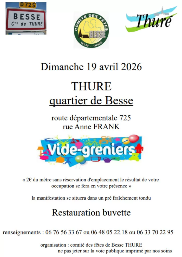 affiche ???? VIDE-GRENIERS À BESSE (THURÉ) ! ???? à  Thuré