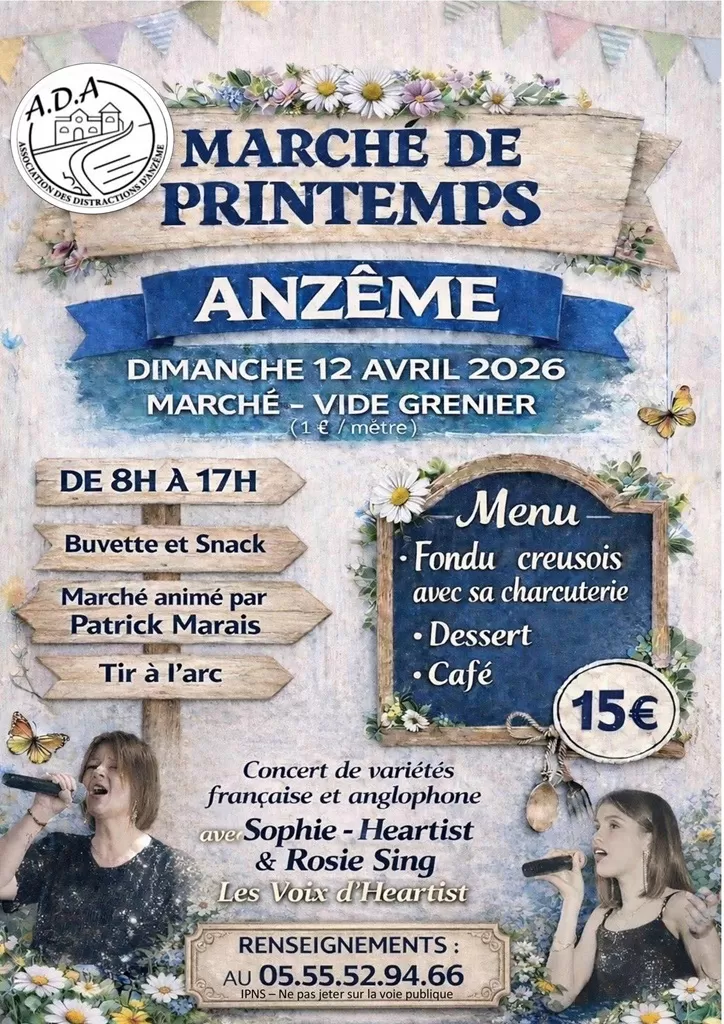 affiche Marché de printemps et vide-greniers à  Anzême