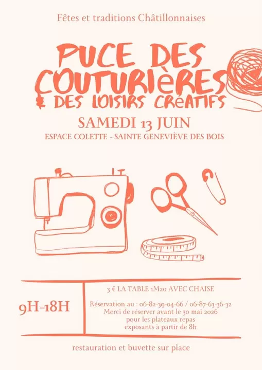 affiche Puces des couturières et loisirs créatifs à  Sainte-Geneviève-des-Bois
