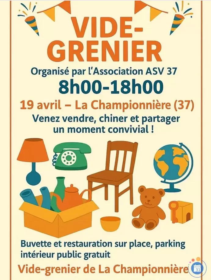 affiche Vide Grenier Champétre de la Championniére à  Veigné