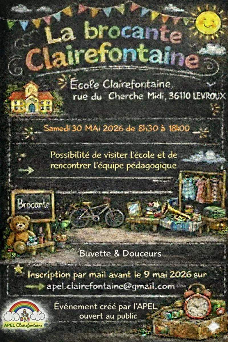 affiche La brocante de l'école Clairefontaine à  Levroux