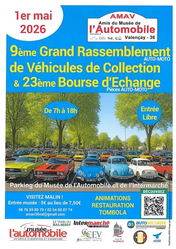 affiche 9ème grand rassemblement de véhicules de collection et 23ème bourse d'échange pièces Auto-Moto à  Valençay