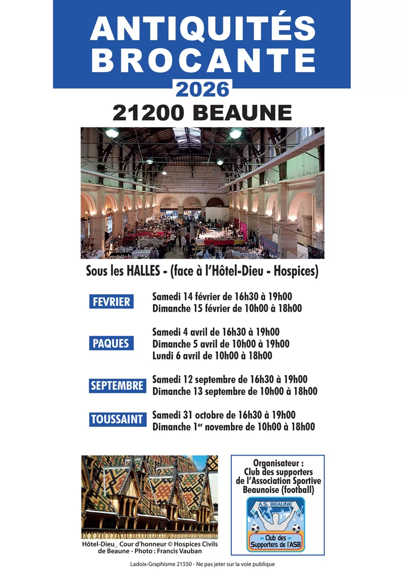 affiche ANTIQUITÉS - BROCANTE DES HALLES DE BEAUNE à Beaune