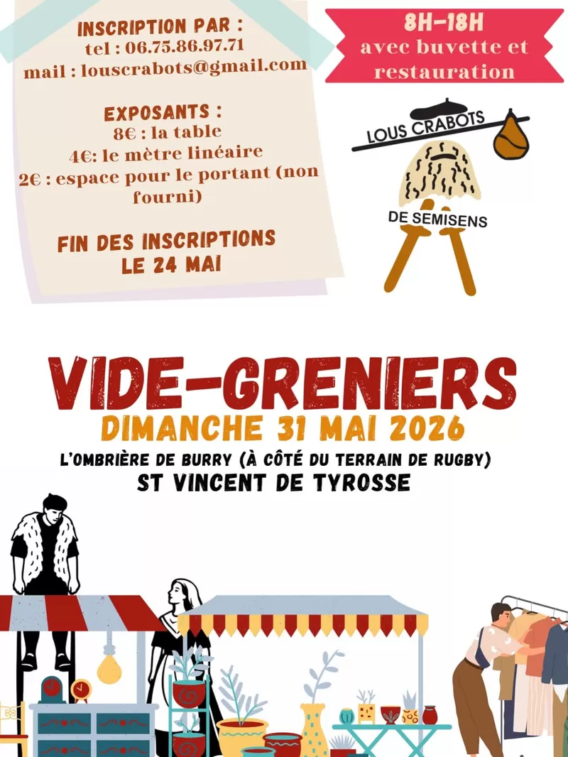 affiche Vide grenier de Lous Crabots de Semisens à Saint-Vincent-de-Tyrosse