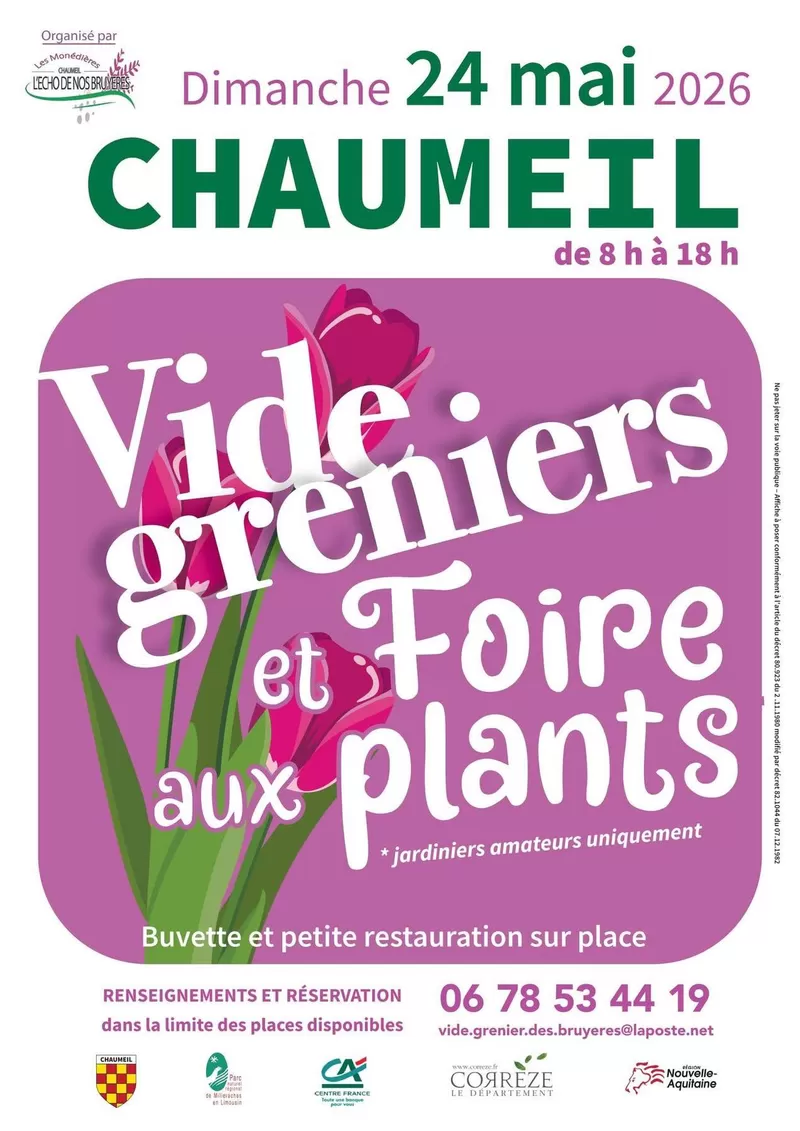 affiche Vide- greniers et foire aux plants à Chaumeil