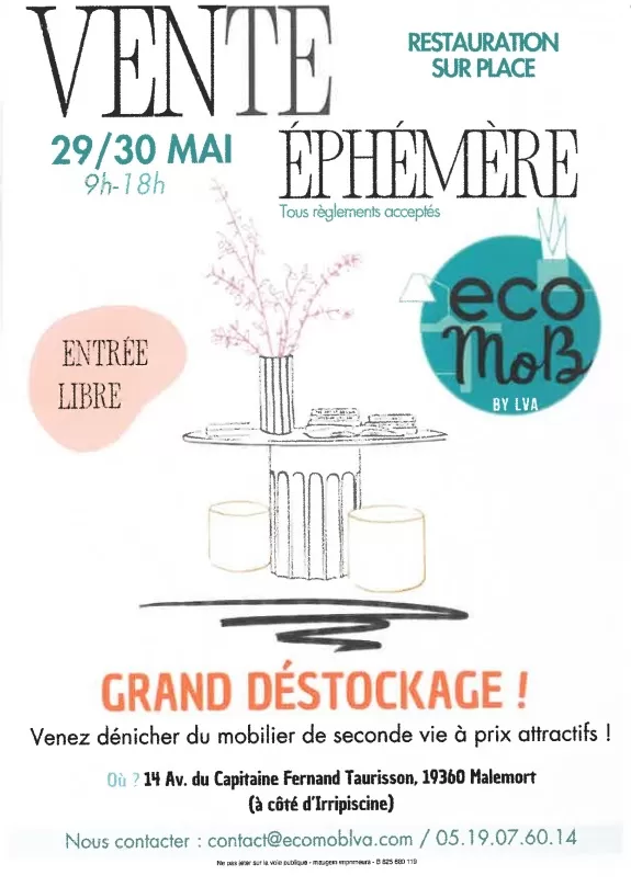 affiche Vente éphémère de mobilier de seconde main à Malemort-sur-Corrèze