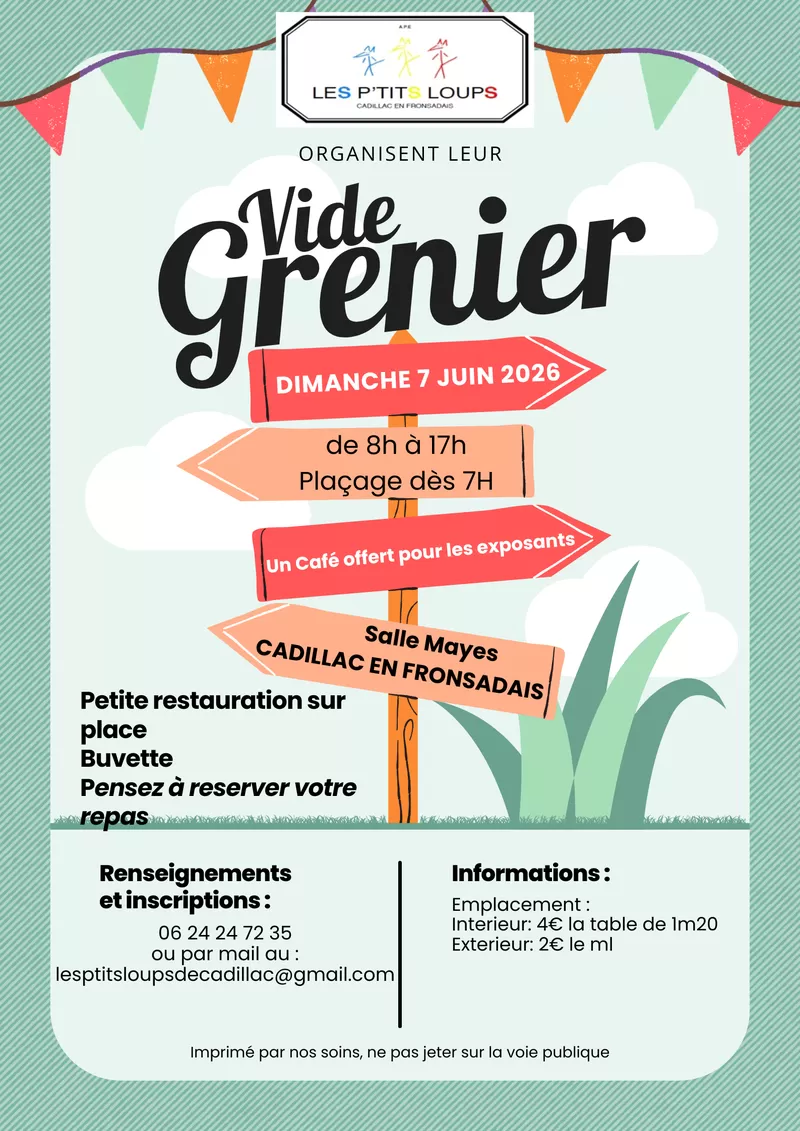affiche VIDE GRENIER LES P'TITS LOUPS à Cadillac-en-Fronsadais