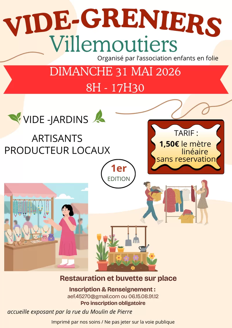 affiche Vide grenier, artisans et producteurs locaux à Villemoutiers