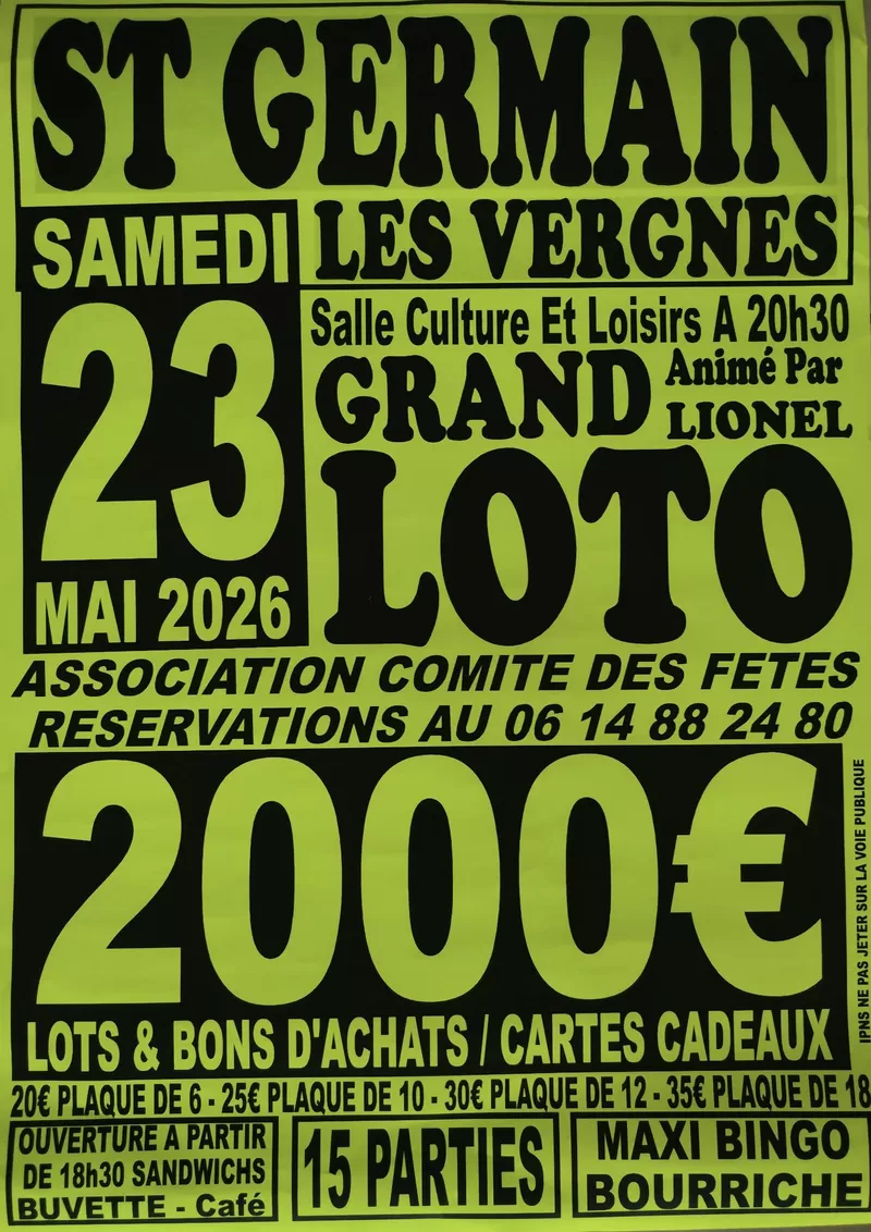 affiche Grand Loto à  Saint-Germain-les-Vergnes